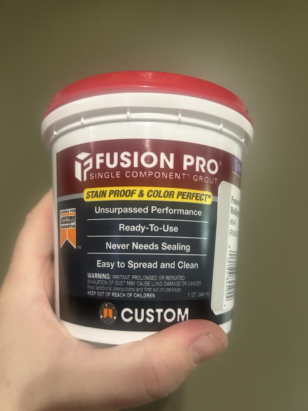 1 Quart X5 Fusion Pro Single Component Grout #544 Rolling Fog