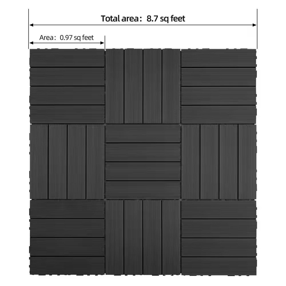 11.8in x 11.8in Black WPC Composite Interlocking Deck Tiles Balcony 9-Pack