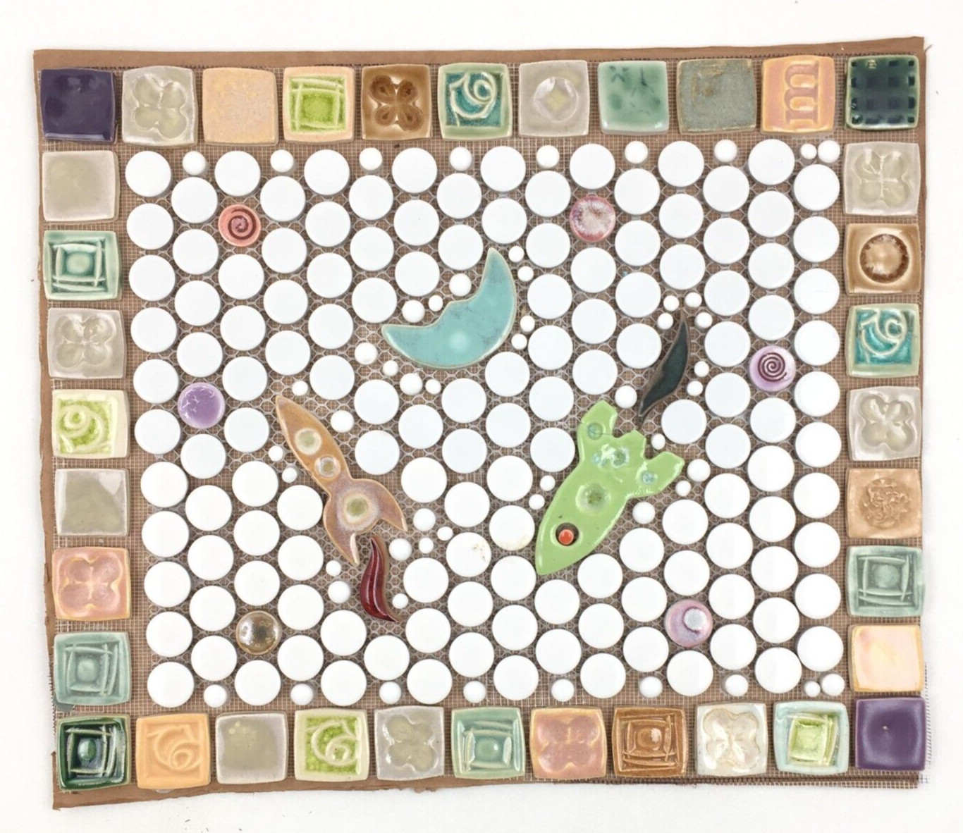Handmade Tile Mosaic Panel Backsplash 1/4″ Thick, 11.5″ x 14″ Mounted On Mesh