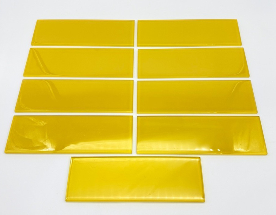 LOT of 9 Unused Yellow Glass 12″ X 4″ X 1/4″ Backsplash Subway Wall Tiles