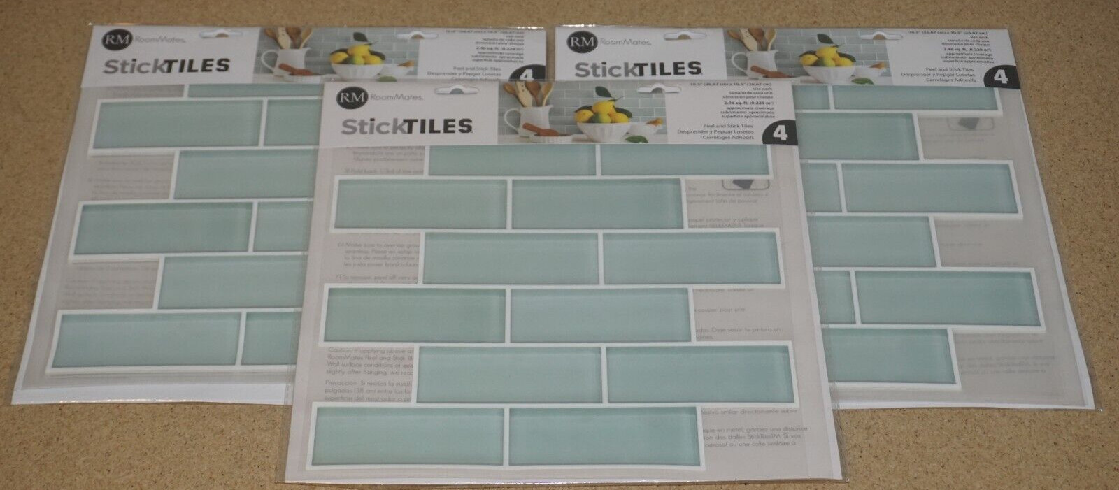 x3 RoomMates StickTiles Teal Subway – Peel & Stick Tile Backsplash TIL4964FLT