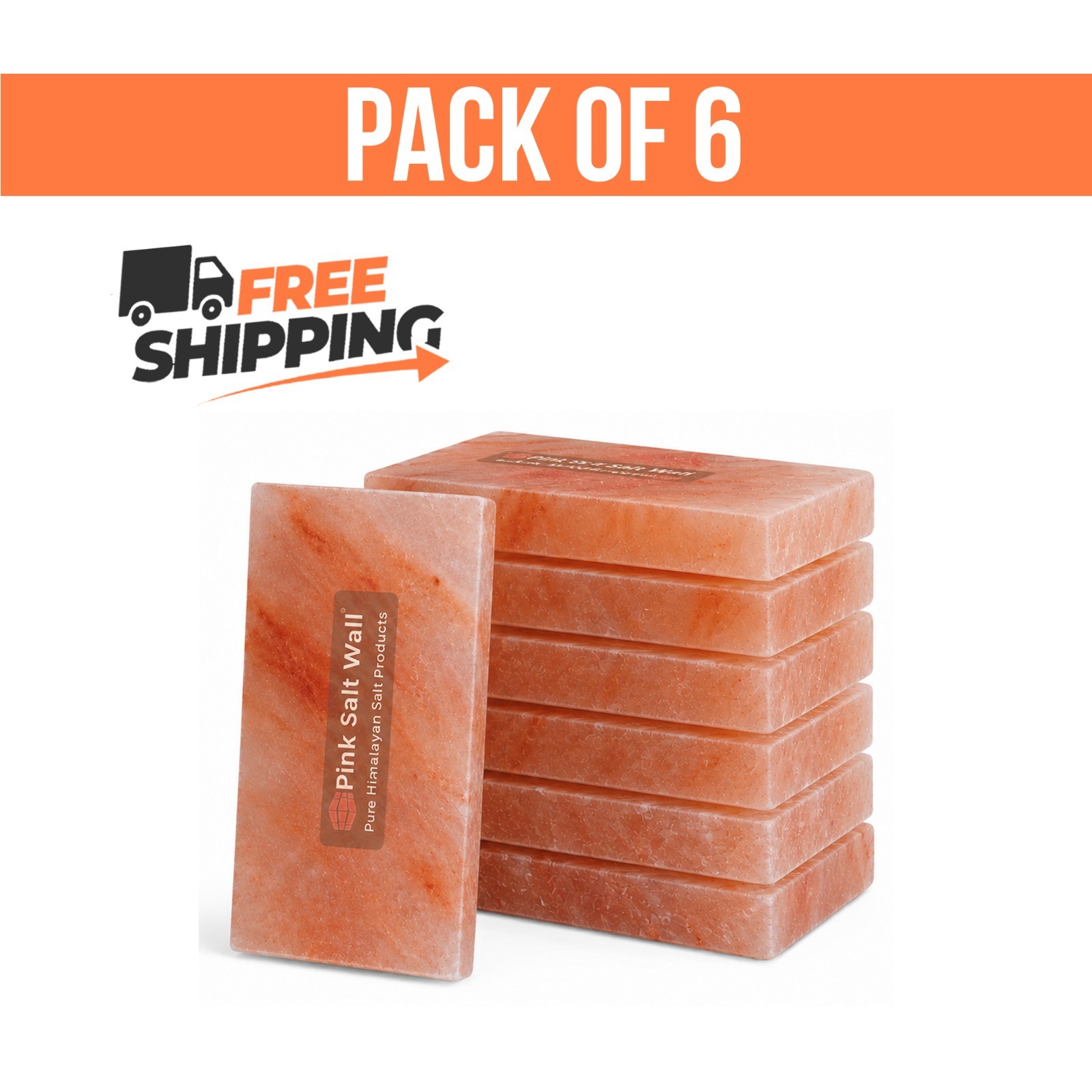 Himalayan Salt Tiles 8x4x1 Pack of 6 Natural Pink Salt Bricks for Wall & Sauna