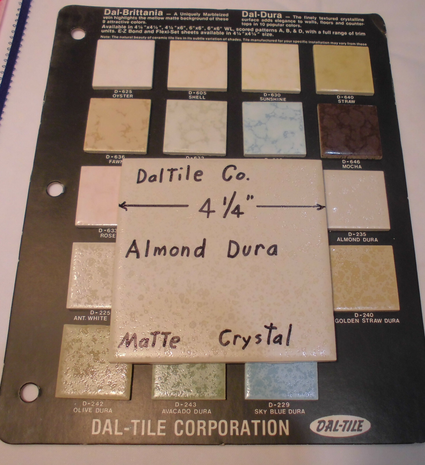 1 pc. *Almond-Dal-Dura* Ceramic Tile; Daltile 4-1/4″ Crystall Glaze; New 1990’s
