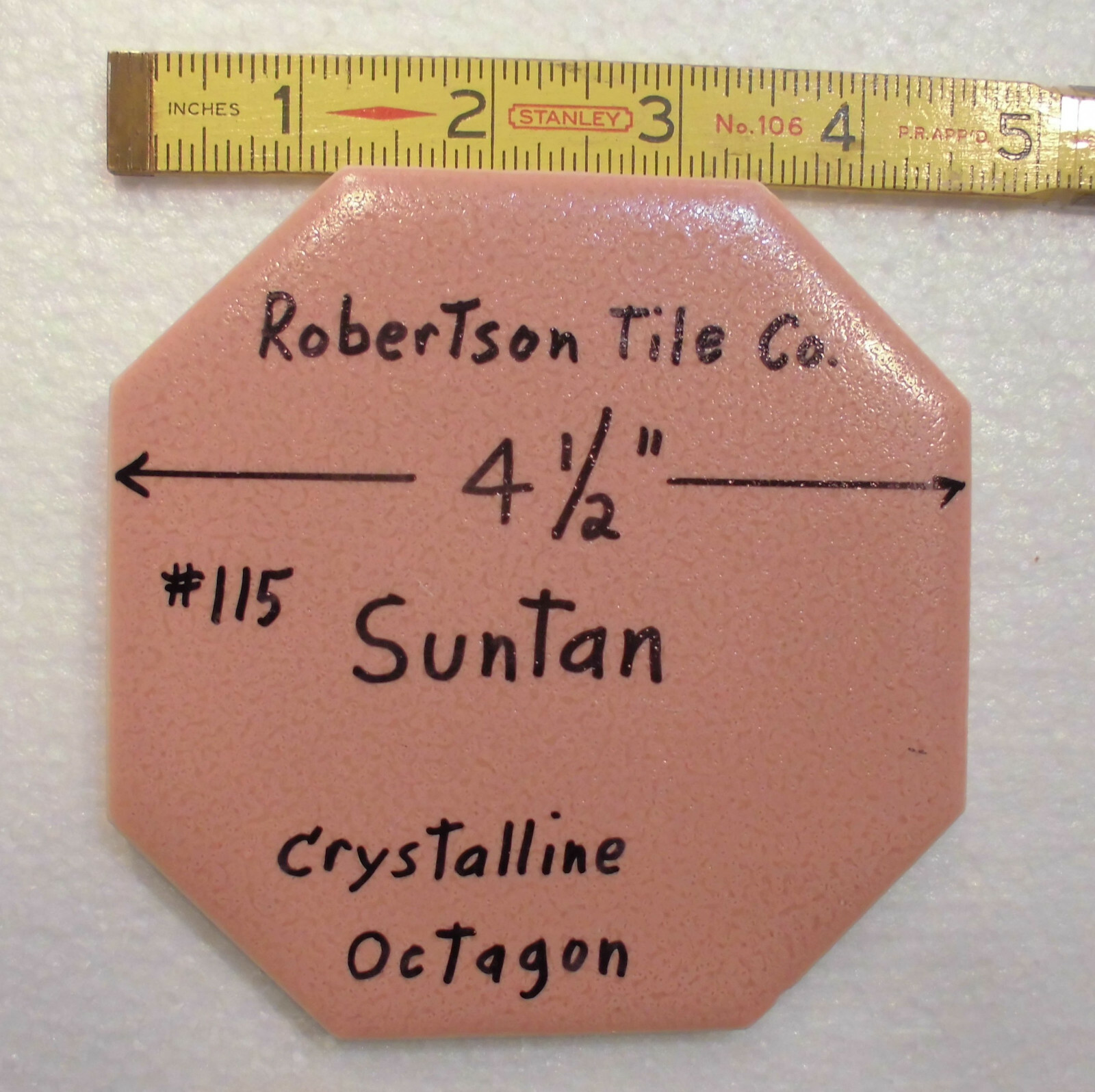 1 pc. Suntan – Pinkest: Octagon Ceramic Tile 4-1/2″ Robertson, Crystalline, Used