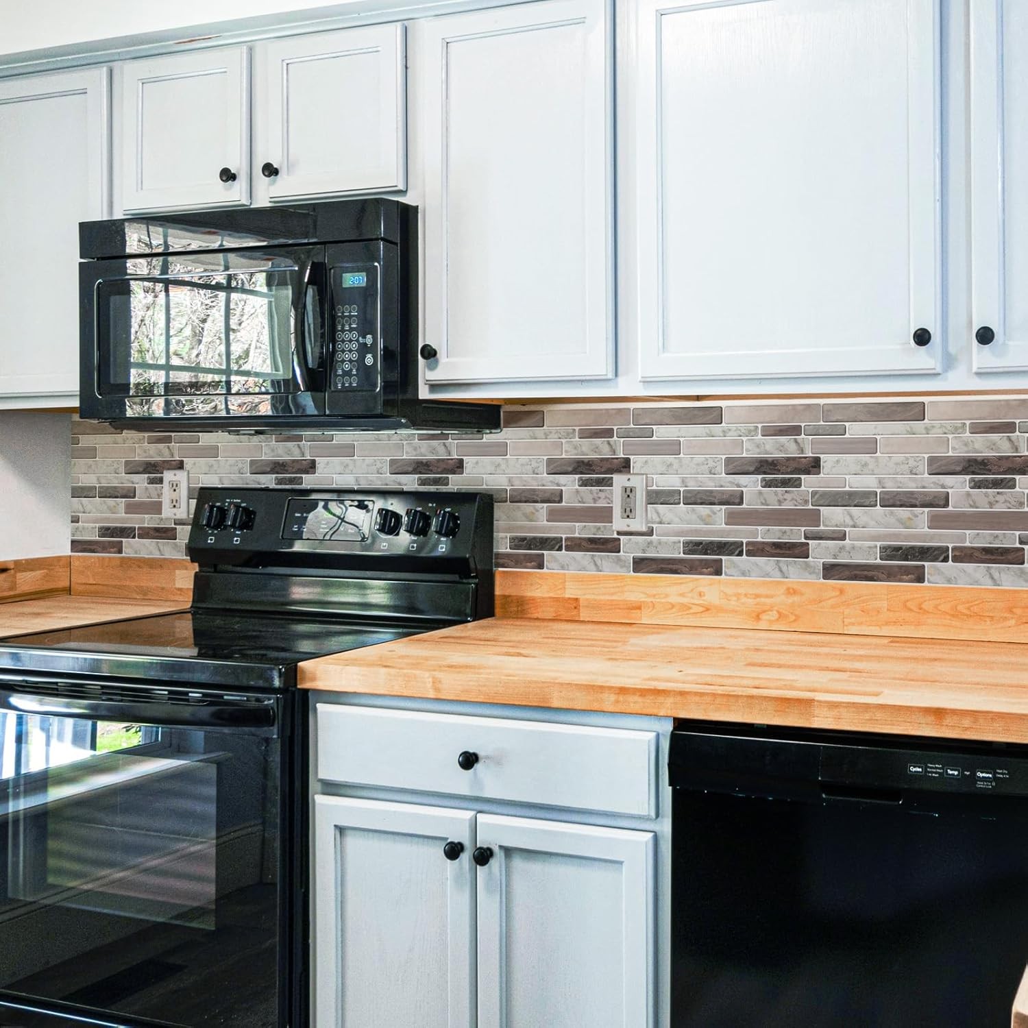 Self-adhesive kitchen splashback, marble-effect decorative tiles (10-piece set)