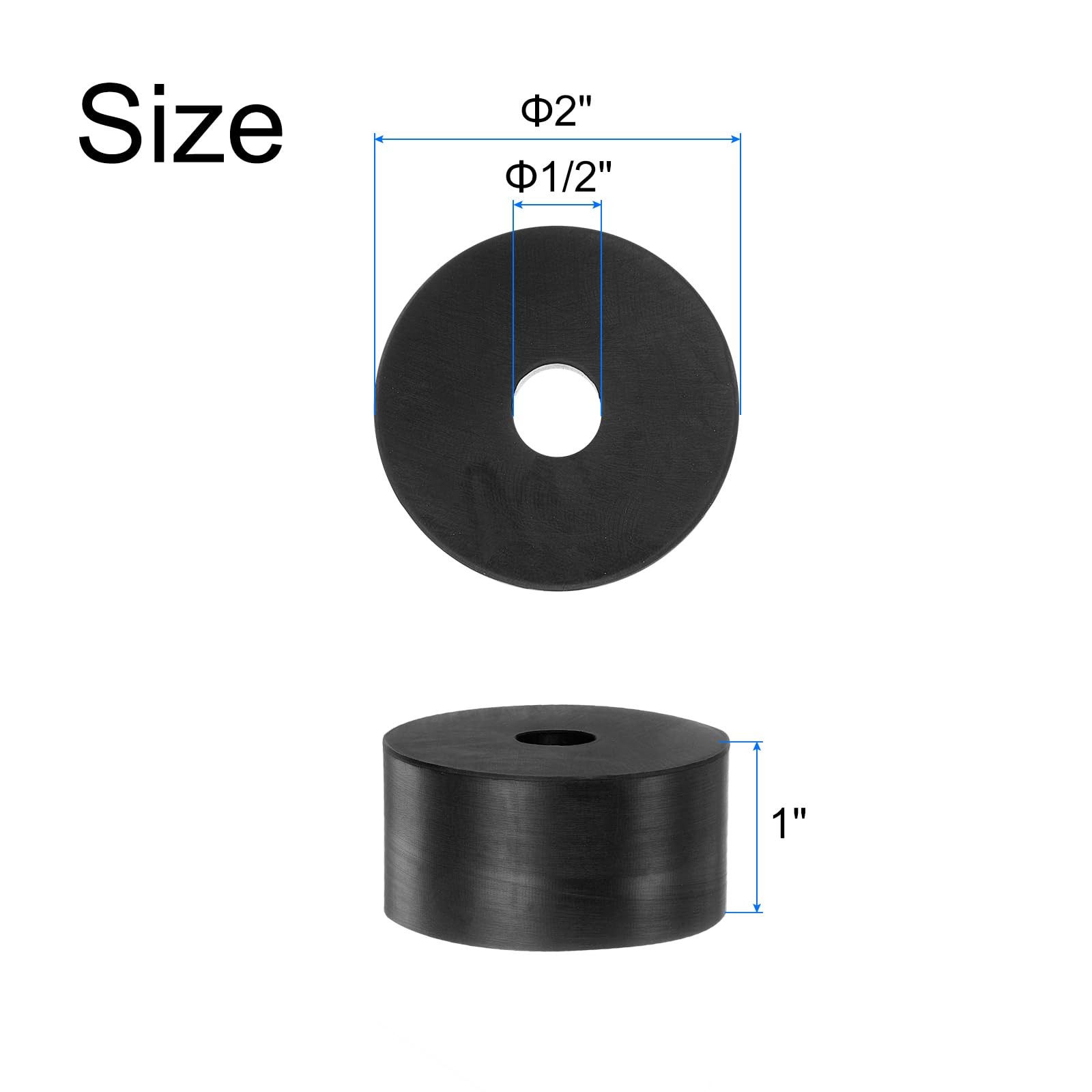 uxcell 4pcs Rubber Spacers 2″ OD, 1/2″ ID, OD x ID x 1″ Height, Balck