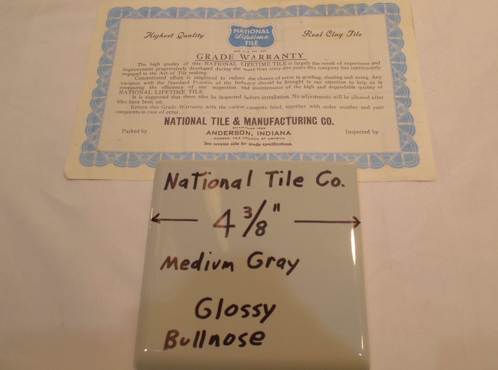 9 pcs. Vintage *Medium Gray* 4-3/8″ Glossy Ceramic Bullnose by National Tile Co.
