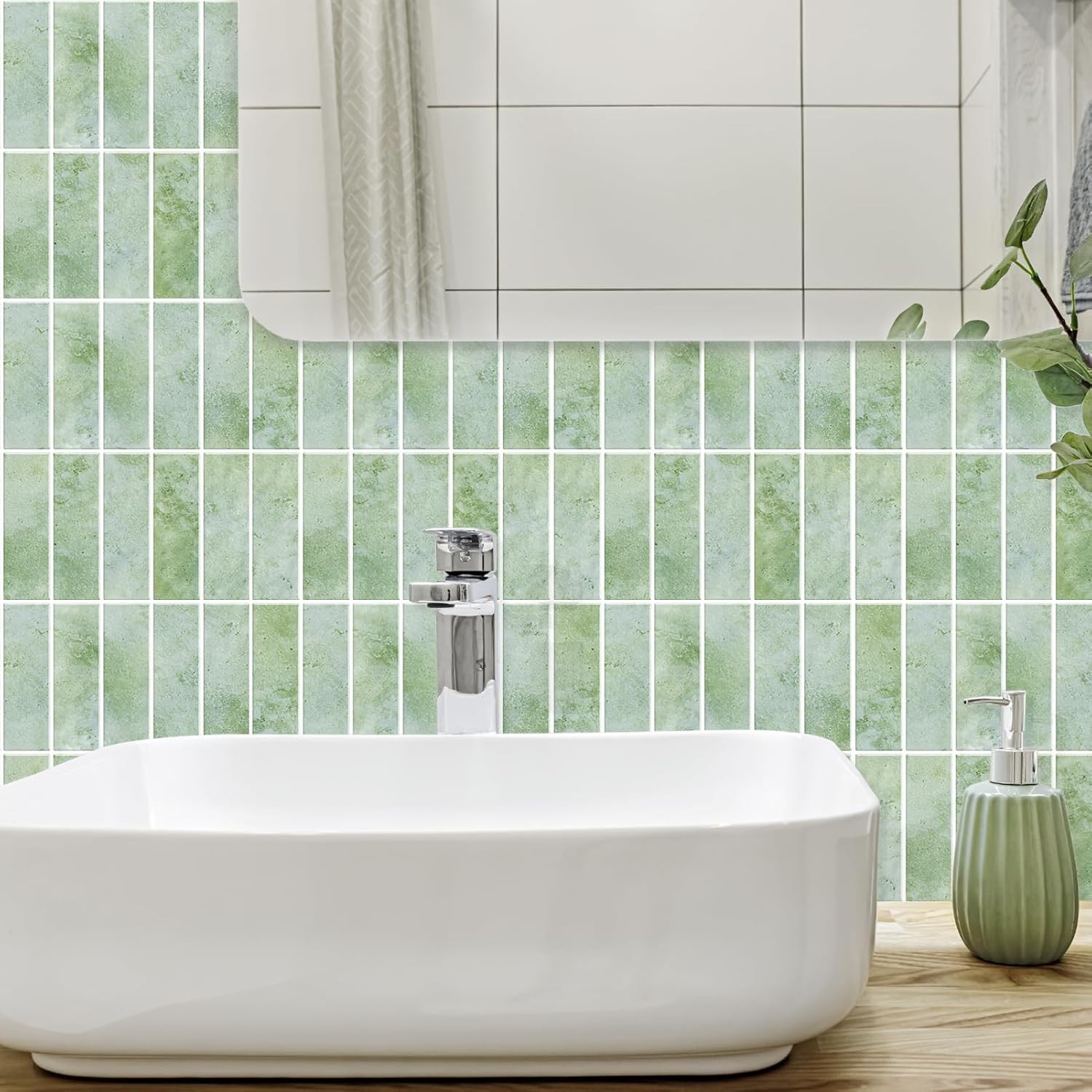 Waterproof Green Peel and Stick Tiles, 12″x12″, Ideal for Kitchen & Bath