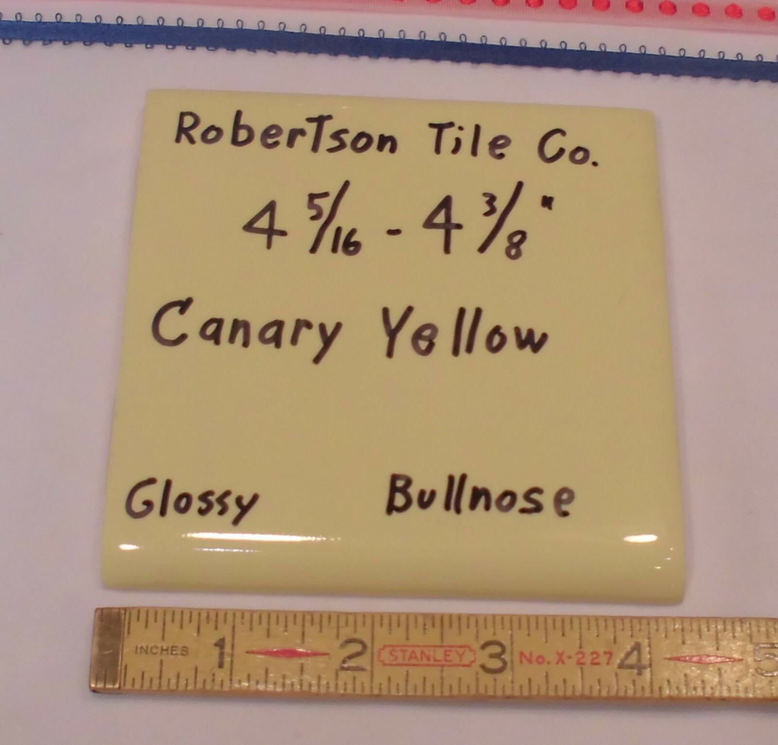 1 pc. Glossy Yellow Ceramic Tile 4-3/8″ ; Matches: Florida, Mosaic & Robertson
