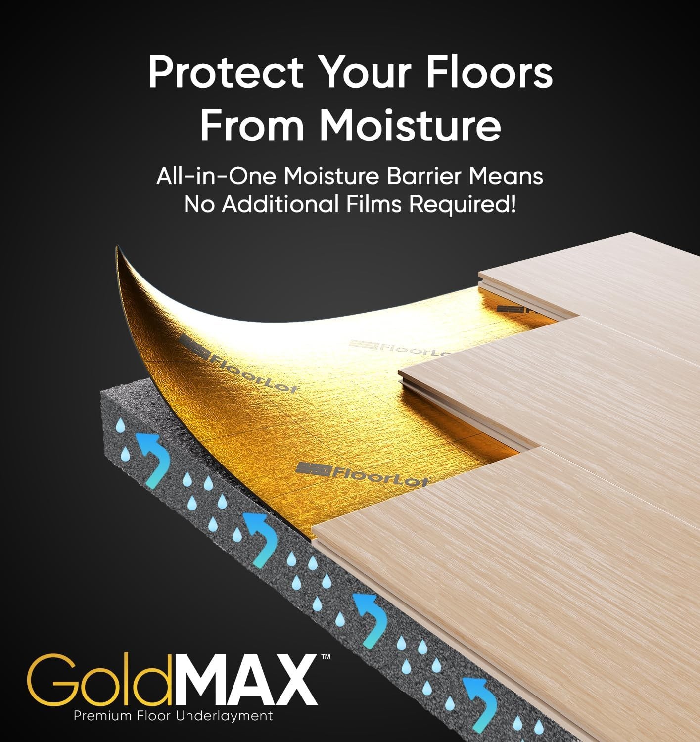 GoldMax 200 sqft Silent Underlayment – 3mm Thick with Built-In Moisture Barrier
