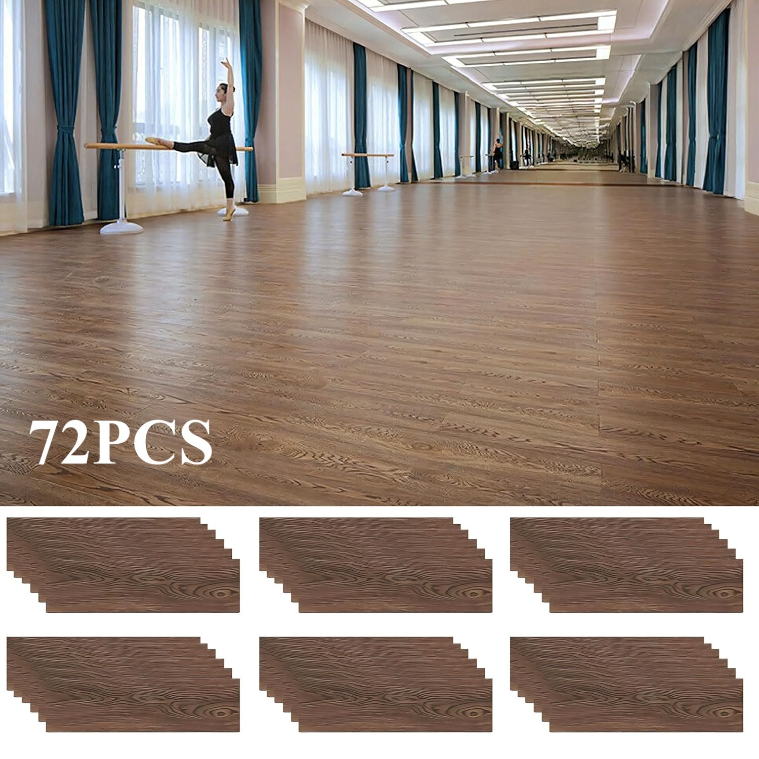 72PCS 36″x6″ Self-Adhesive PVC Vinyl Floor Plank Wood Tiles Peel Stick 2mm Thick