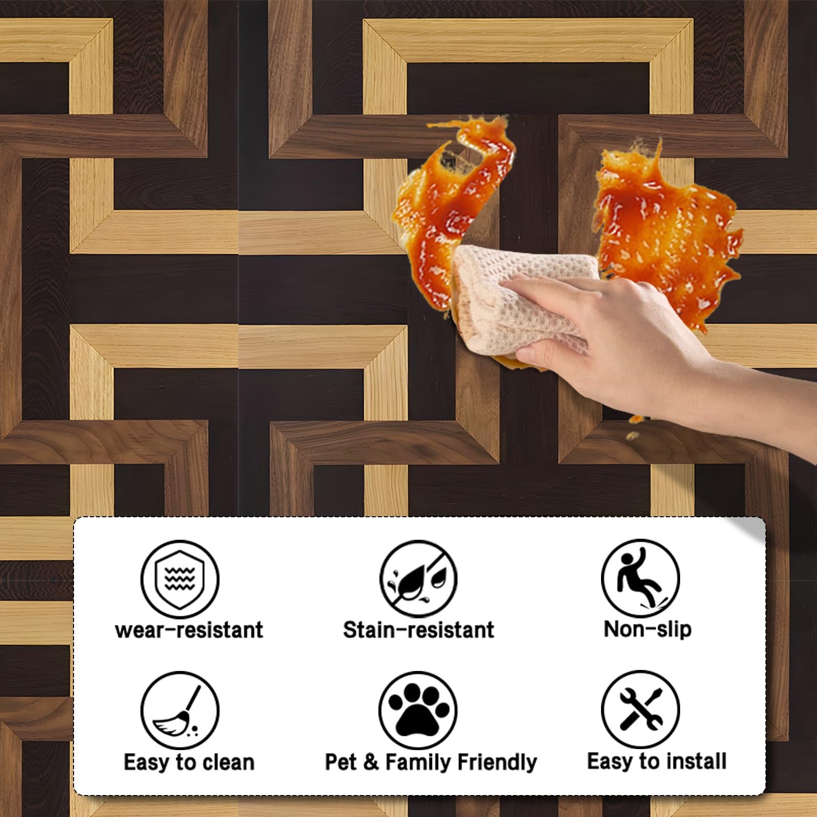 Wood Parquet Pattern Vinyl Floor Coverings 10 Pcs 12×12 Inches – Peel and Sti…