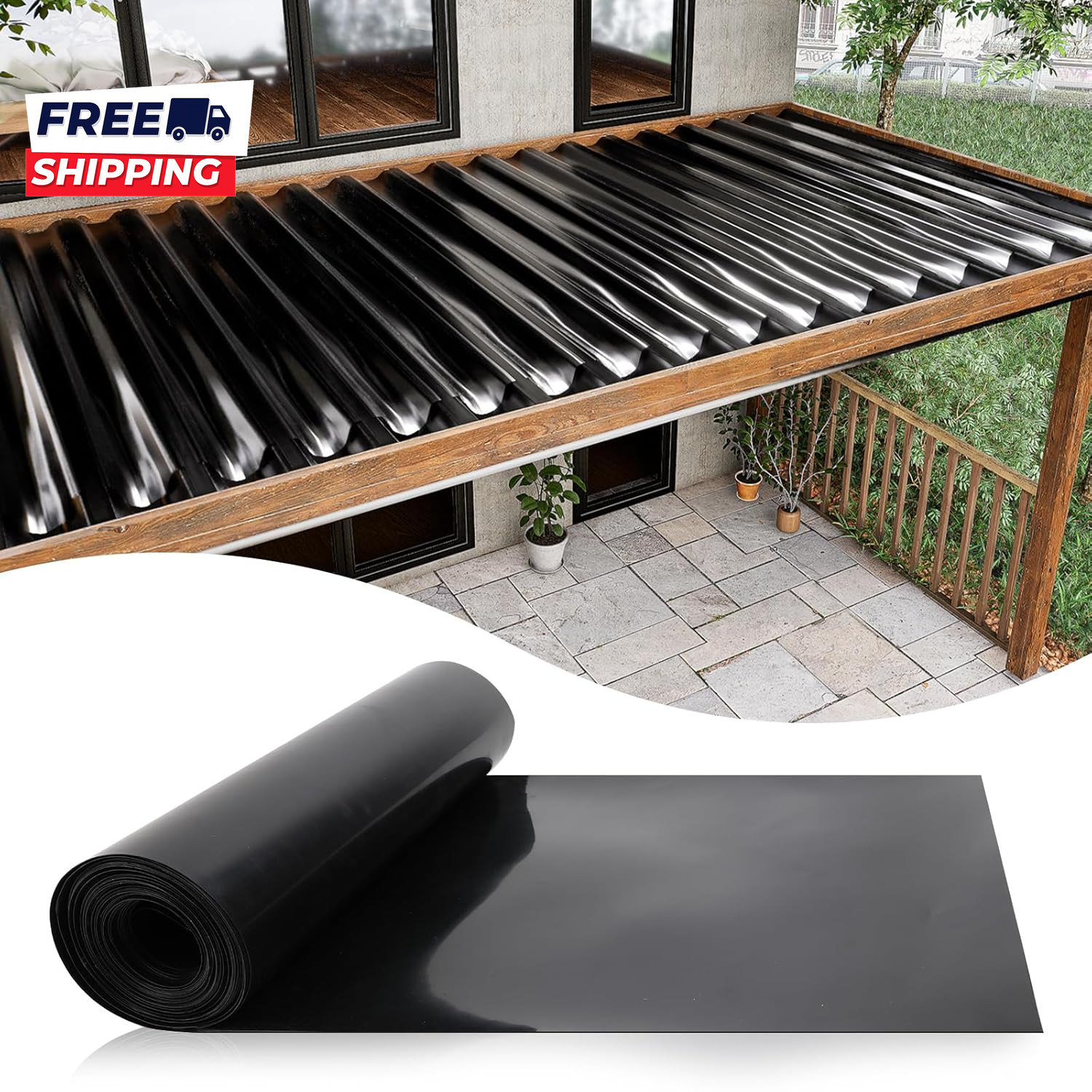 1PCS 50FT Black under Deck Drainage System Trough HDPE Waterproofing Membrane Fi