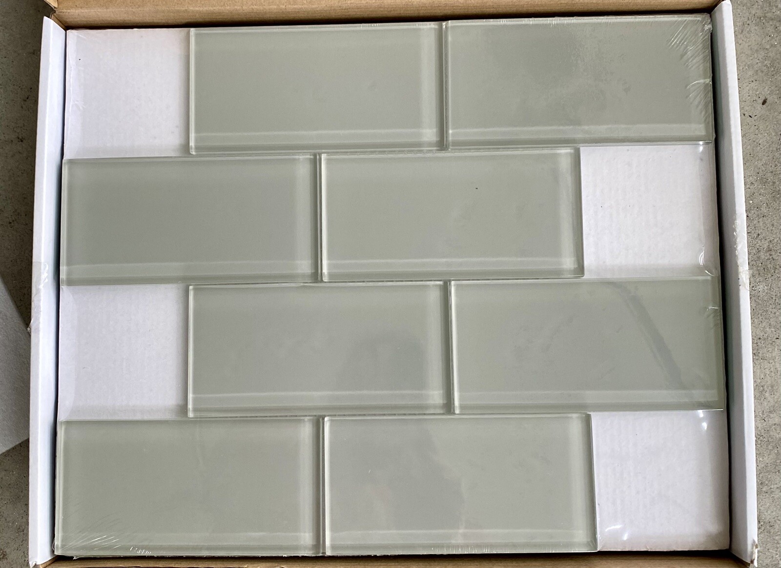 WS Tiles Glass Subway Tile 3″ X 6” x 8mm, WST -15C. Color: Soft Gray. ONE SHEET.