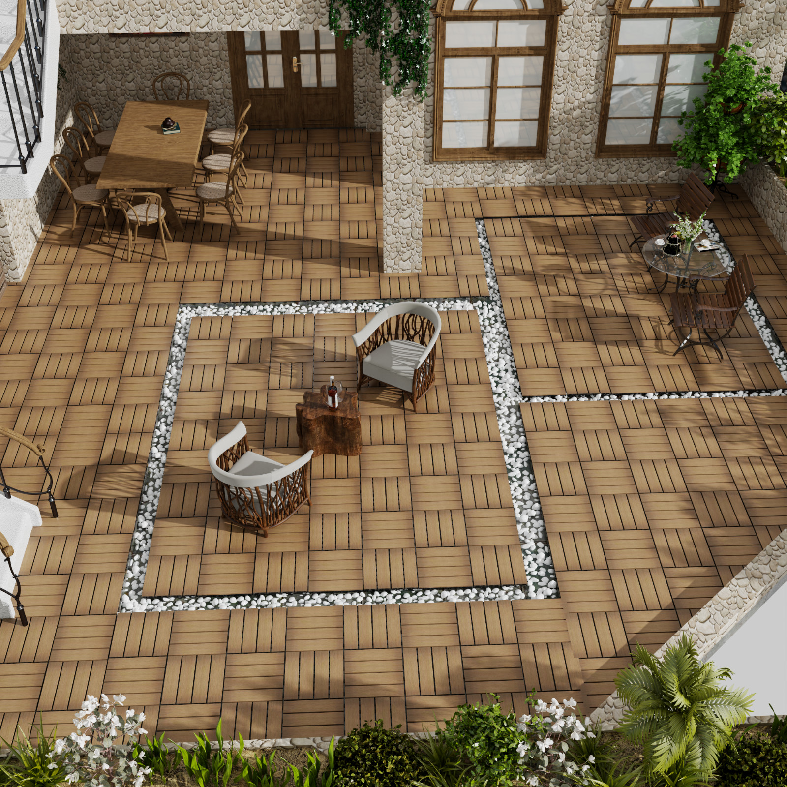 WPC Patio Tiles 22-Pack DIY Interlocking Decking 11.8″ Indoor Outdoor