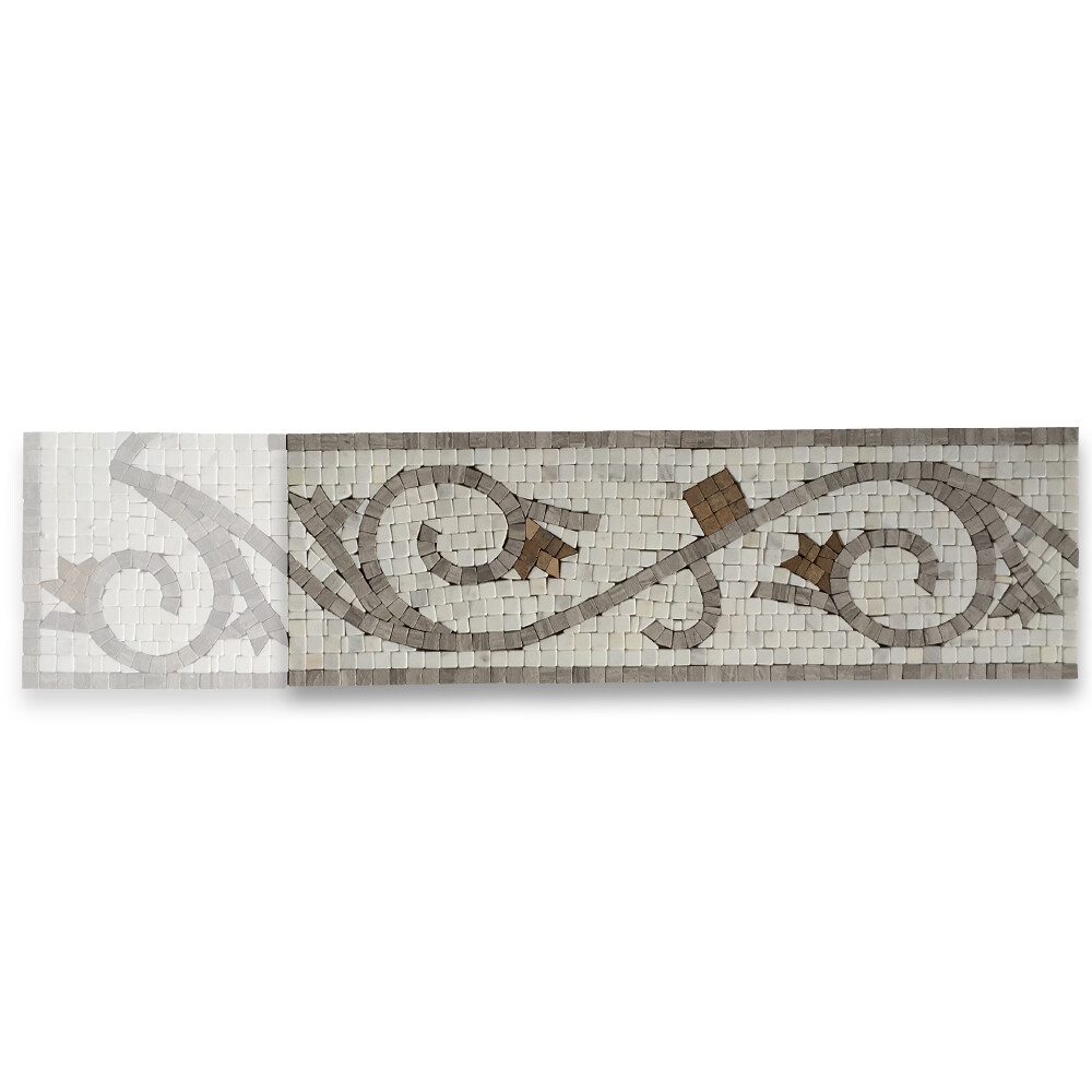 B0078T Marble Mosaic Border Listello Accent Tile Floral White Wooden 5.9×18.5