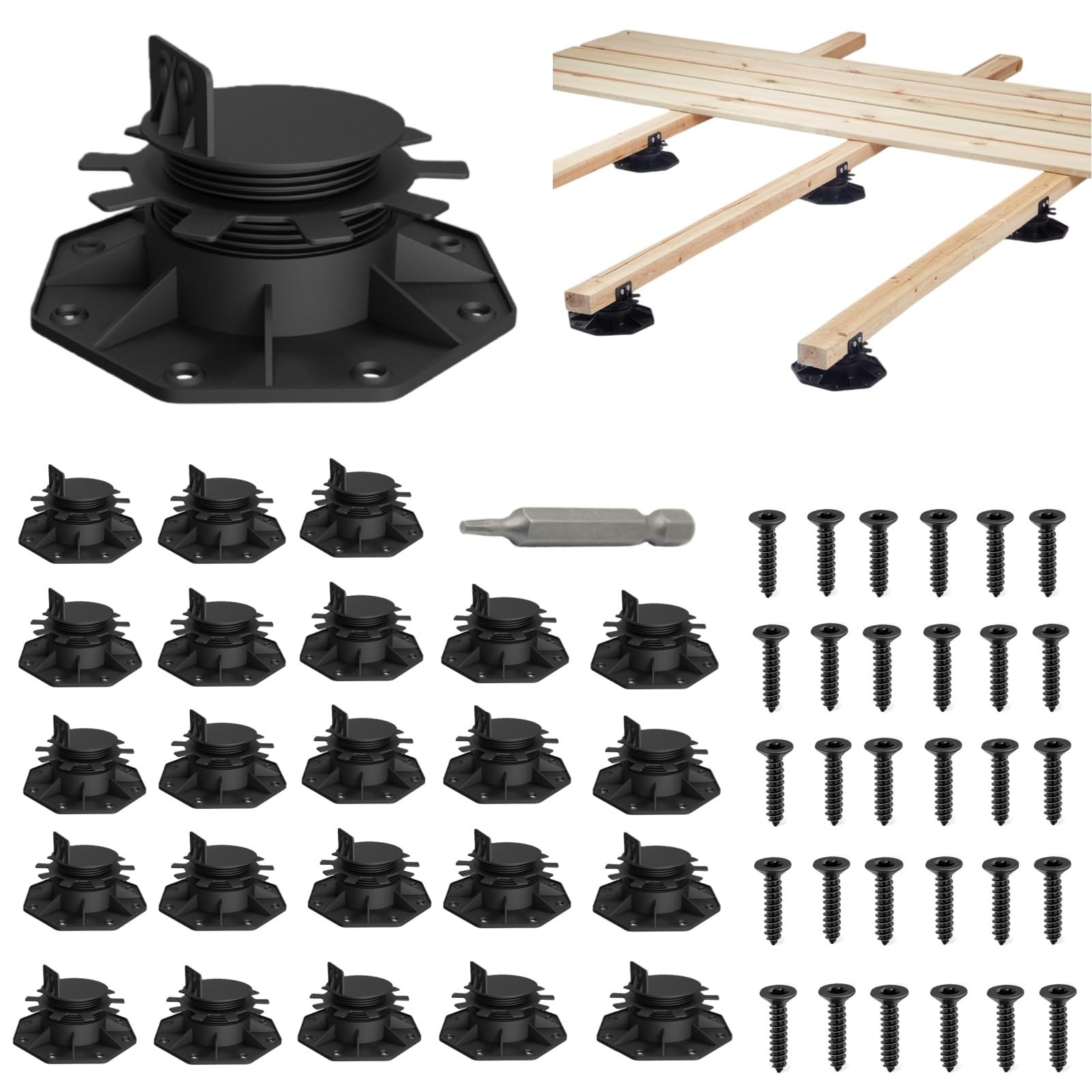 Deckit 24-Pack Adjustable Deck Support Pedestals, 1.18″–2.36″ (30–60 mm), for…