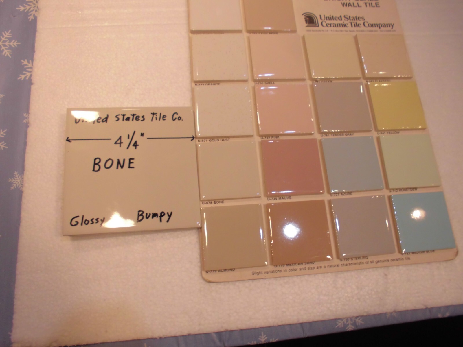 1 pc. Glossy Ceramic Tile *Bone Color* 4-1/4″ New Stock, Large Bumps