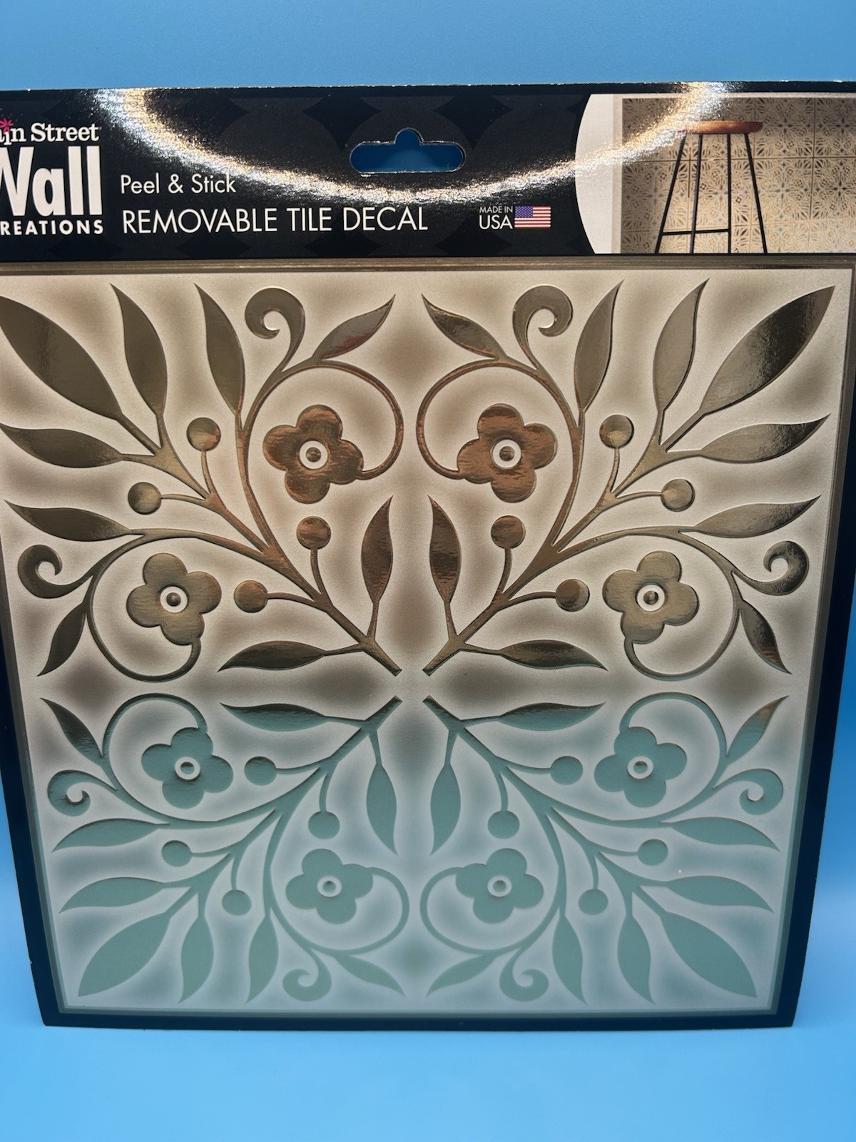 (24) Main Street Peel & Stick Wall Tiles 8 x 8 White and Gold Leaves