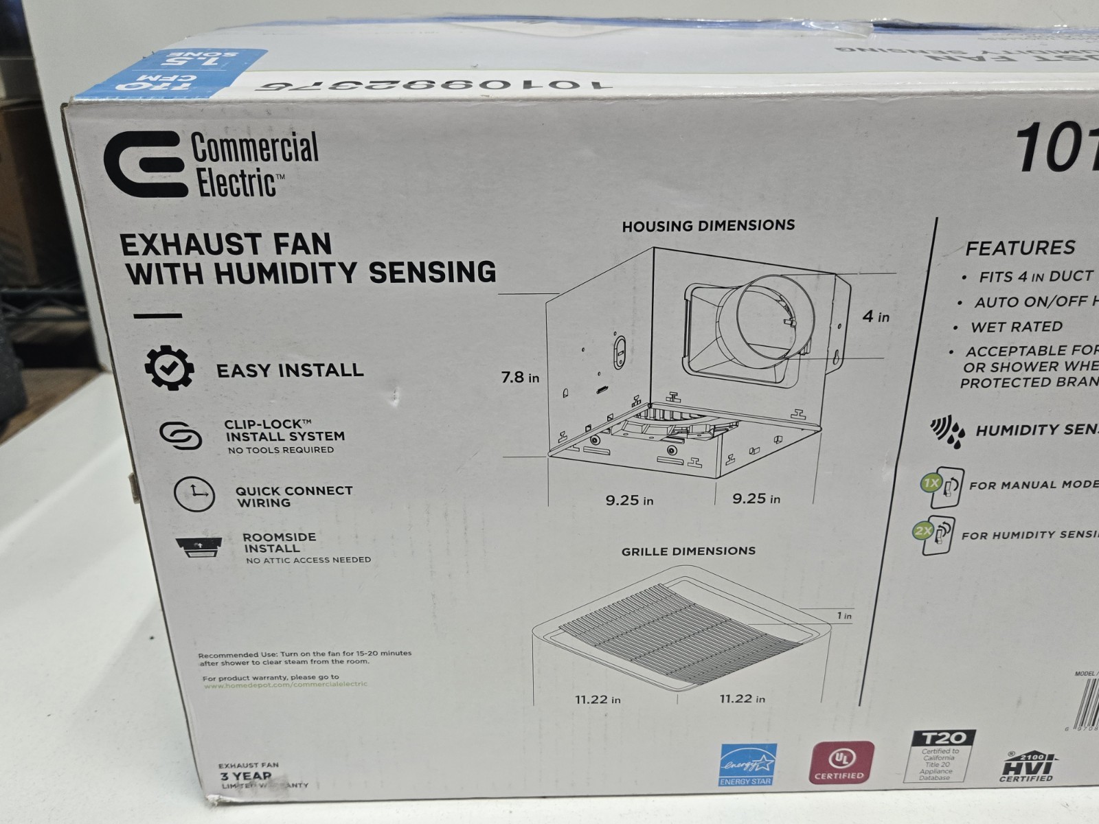 Commercial Electric 110CFM Bathroom Exhaust Fan w/ Humidity Sensing BPT14-24OD-H