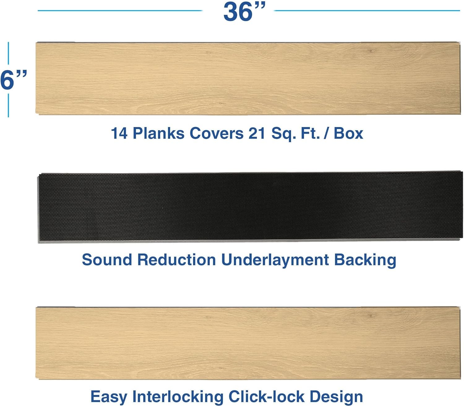 Interlocking Vinyl Flooring Planks 36″ X 6″ 14 Planks Covers 21 Sq.Ft Per Box