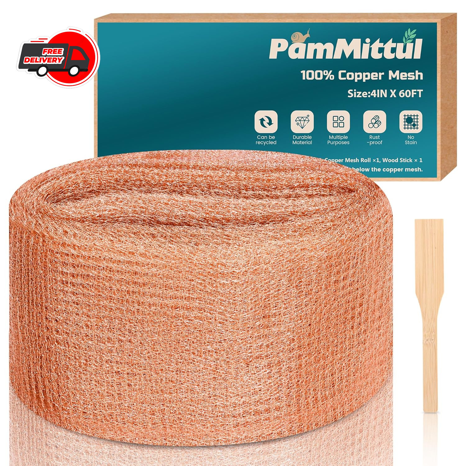 Copper Mesh Rodent Control, 5In X 30Ft Rustproof Pure Copper Mesh Roll for Slug