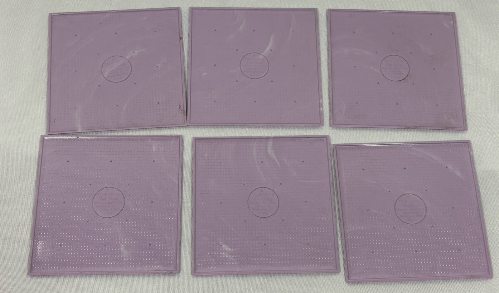 5 Vintage Tile-Rite DeLuxe Purple Marble Plastic Polystyrene Wall Tiles 4.25″