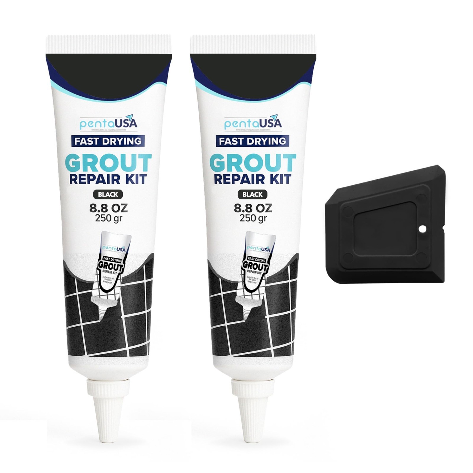 Tile Grout Repair 2-Pack – Black Acrylic Sanded Formula, Water-Resistant, 24-Hou