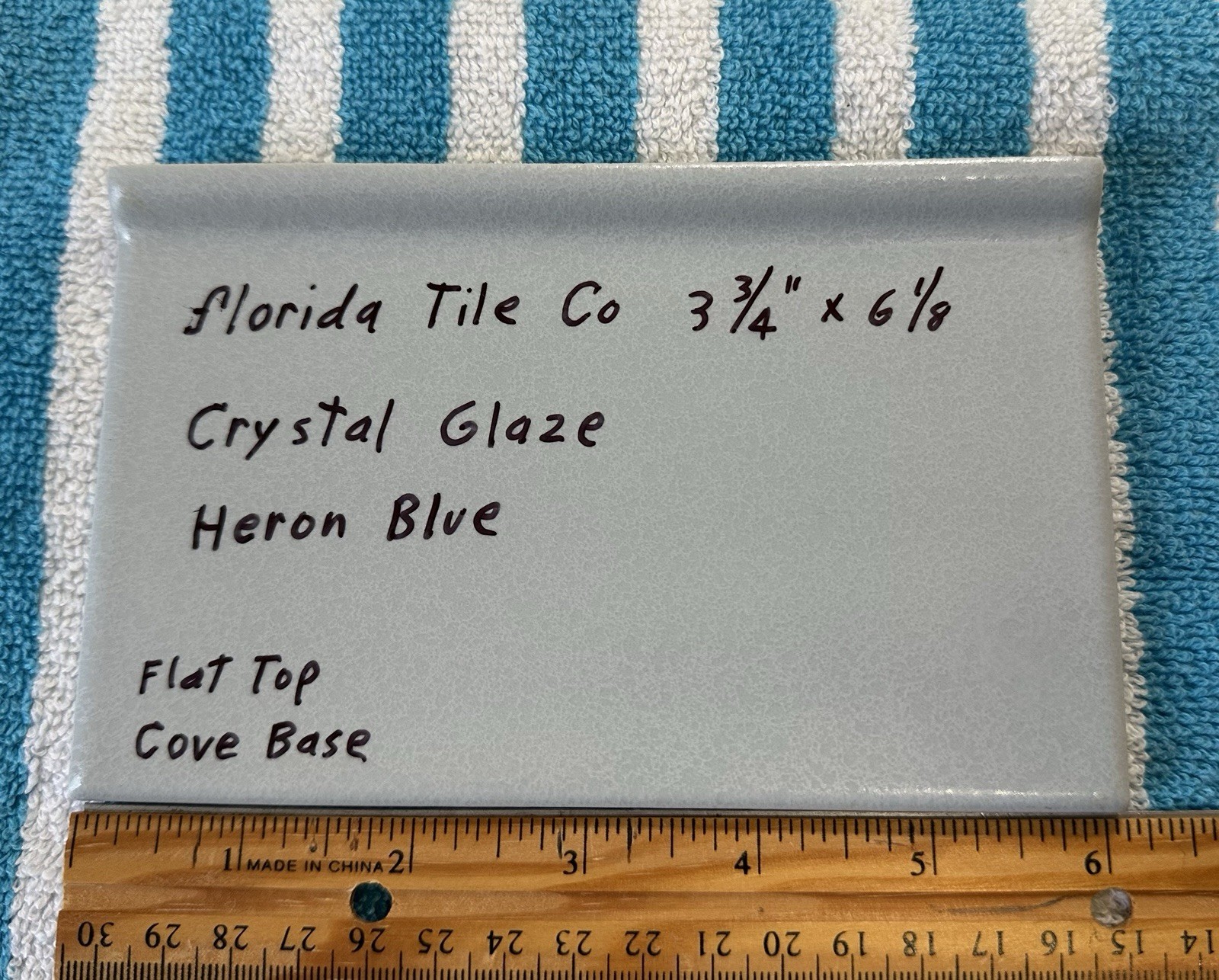 1 pc. Light Blue: 3-3/4″ X 6-1/8″ Ceramic Cove Base Tile, florida Co. Flat Top