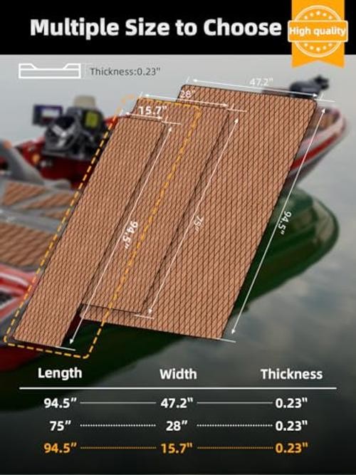 Boat Flooring EVA Foam 94.5″L x 15.7″W x 0.2″Th Brown With Black Seam Lines