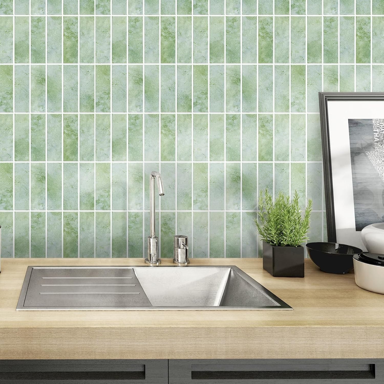 Waterproof Green Peel and Stick Tiles, 12″x12″, Ideal for Kitchen & Bath
