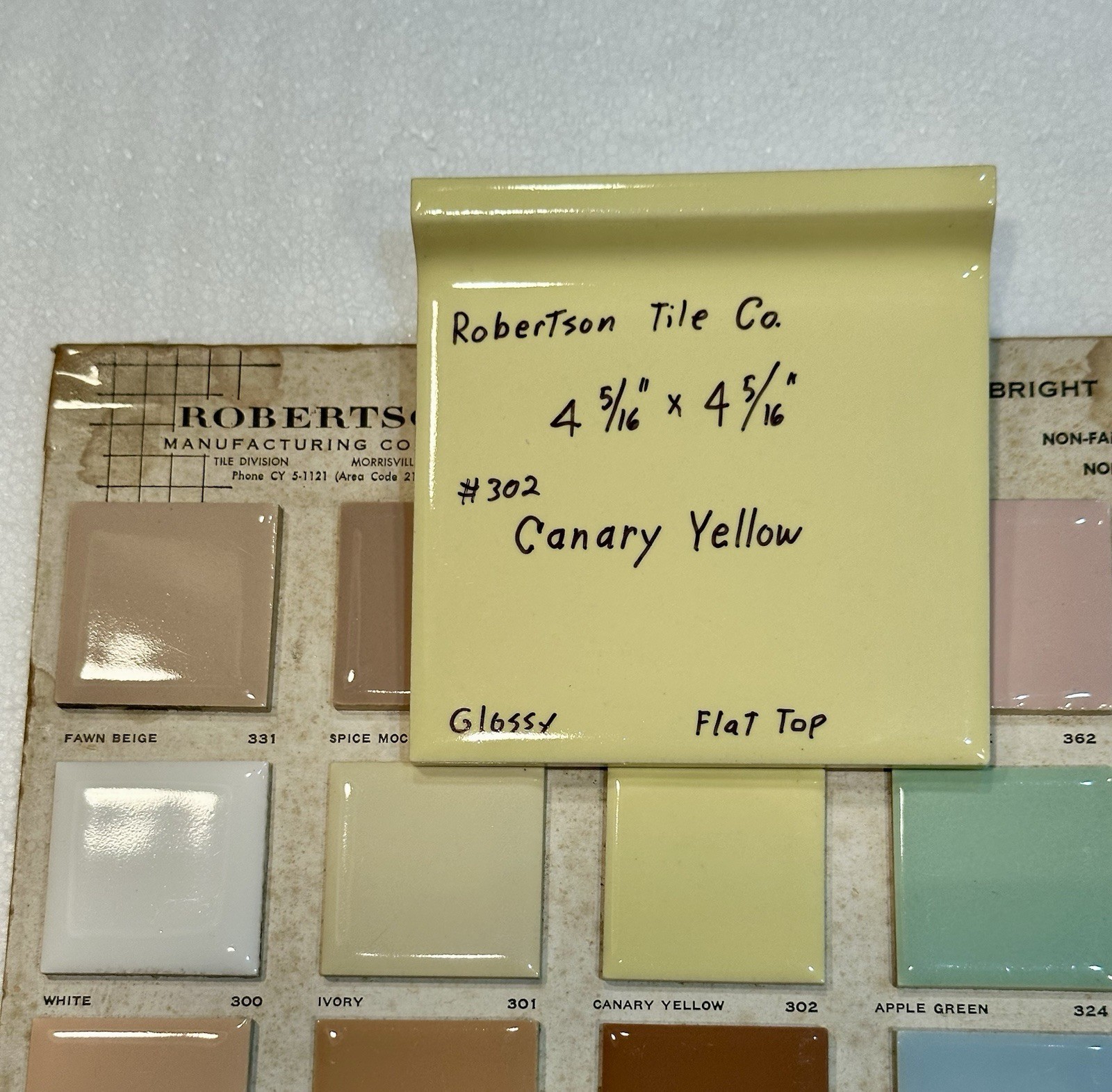 1 pc. Canary Yellow: Gloss Cove-Base Ceramic Tile 4-5/16″ Made in USA, New