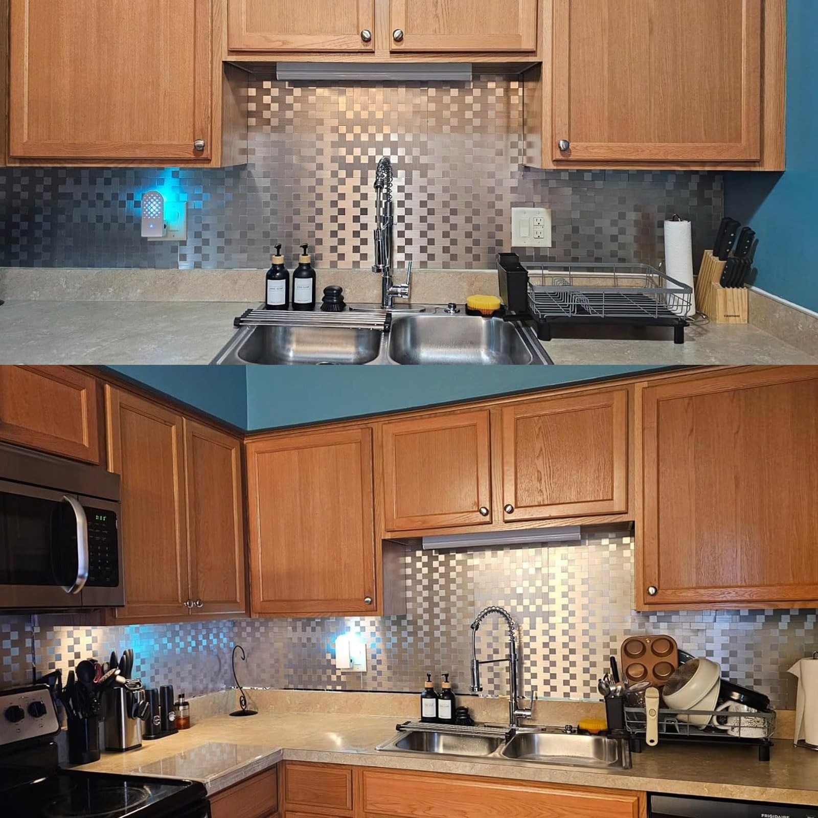 20-Sheets Stainless Steel Peel and Stick Backsplash for Kitchen, 12”x12” St…