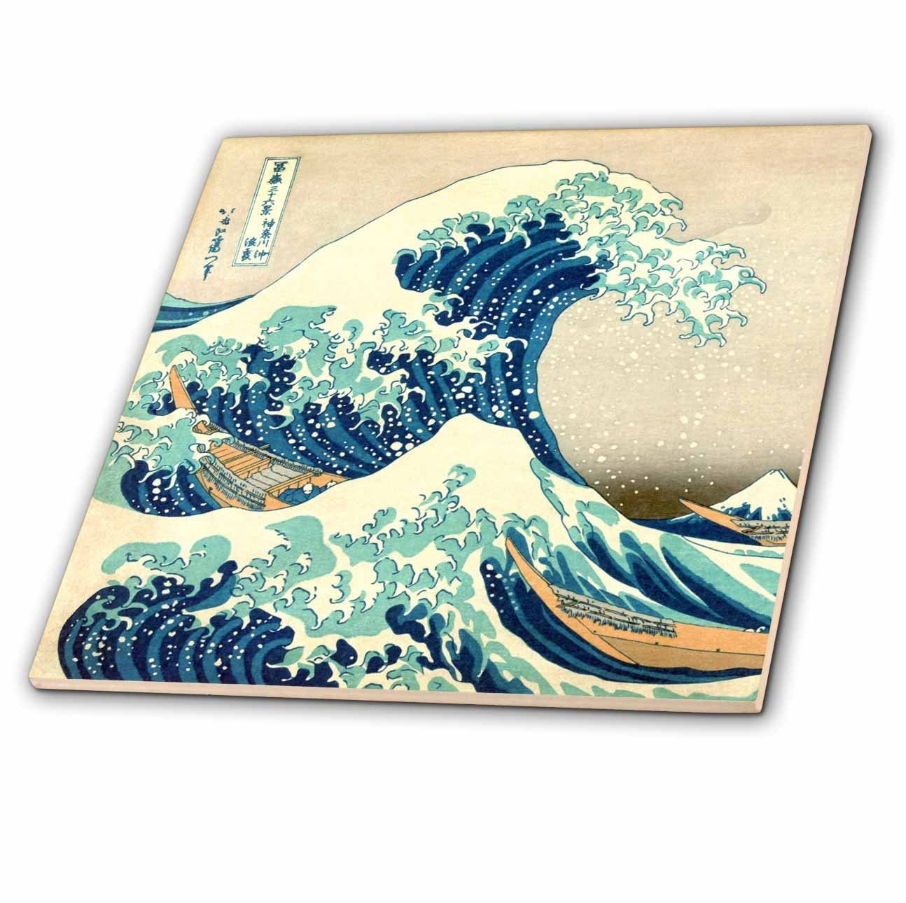 3dRose Great Wave Off Kanagawa Hokusai Ukiyo-E Ocean Art 12in Ceramic Tile
