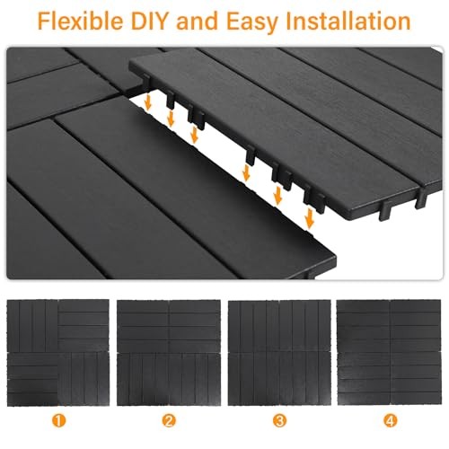 PCS Plastic Interlocking Decking Tiles Dark 12″ x 12″ 9 Dark Grey – Striped