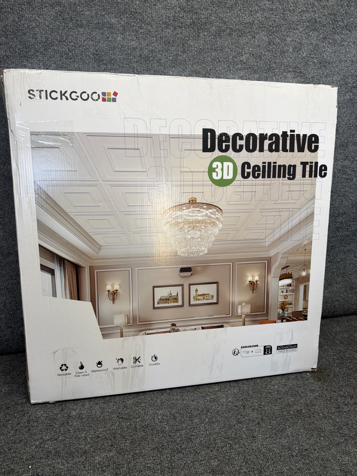 STICKGOO 2x2ft Smooth Drop Ceiling Tiles PVC Waterproof Fire-Rated White 12 Pack