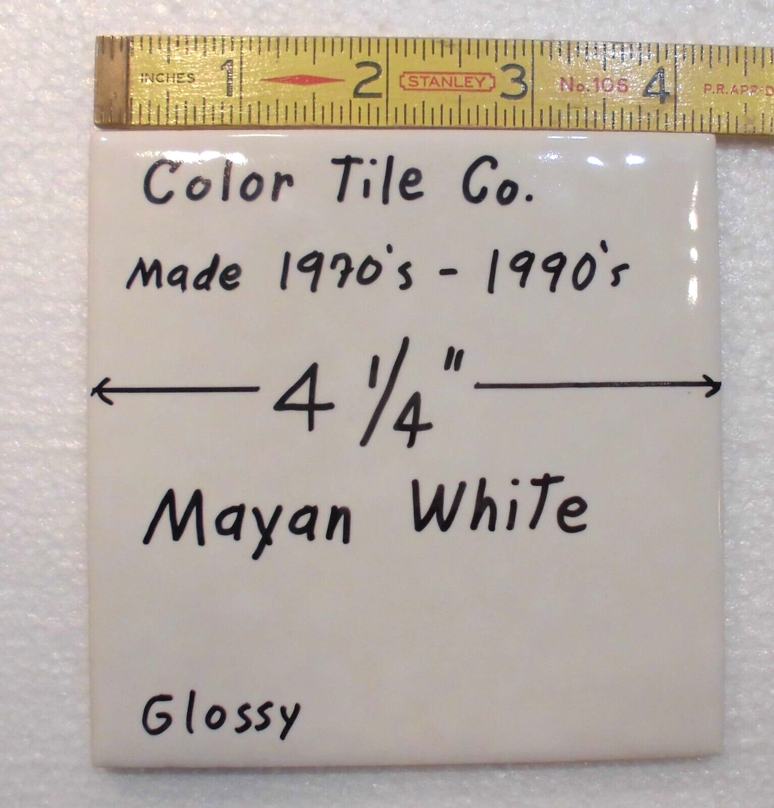 1 pc. Mayan White; Glossy Ceramic Tile; Color Tile Co. 4-1/4″ Tiny Bumpy, Dimple