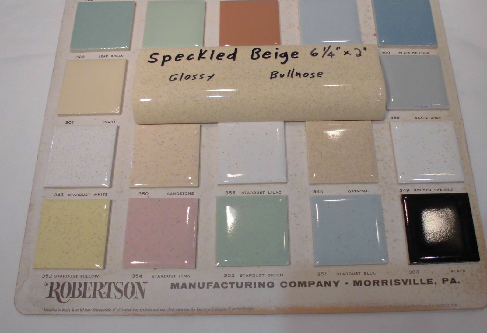 1 pc. Vintage *Speckled Beige* Ceramic Radius Bullnose Tile 2″ X 6-1/4″ Mudd Cap