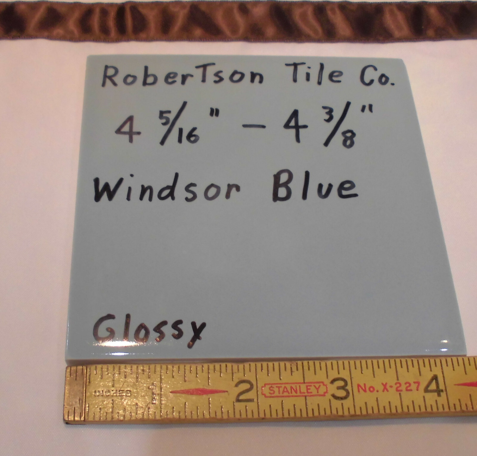 1 pc. Vintage *Windsor Blue* Glossy Ceramic Tile 4-5/16″- 4-3/8″ Robertson Co.