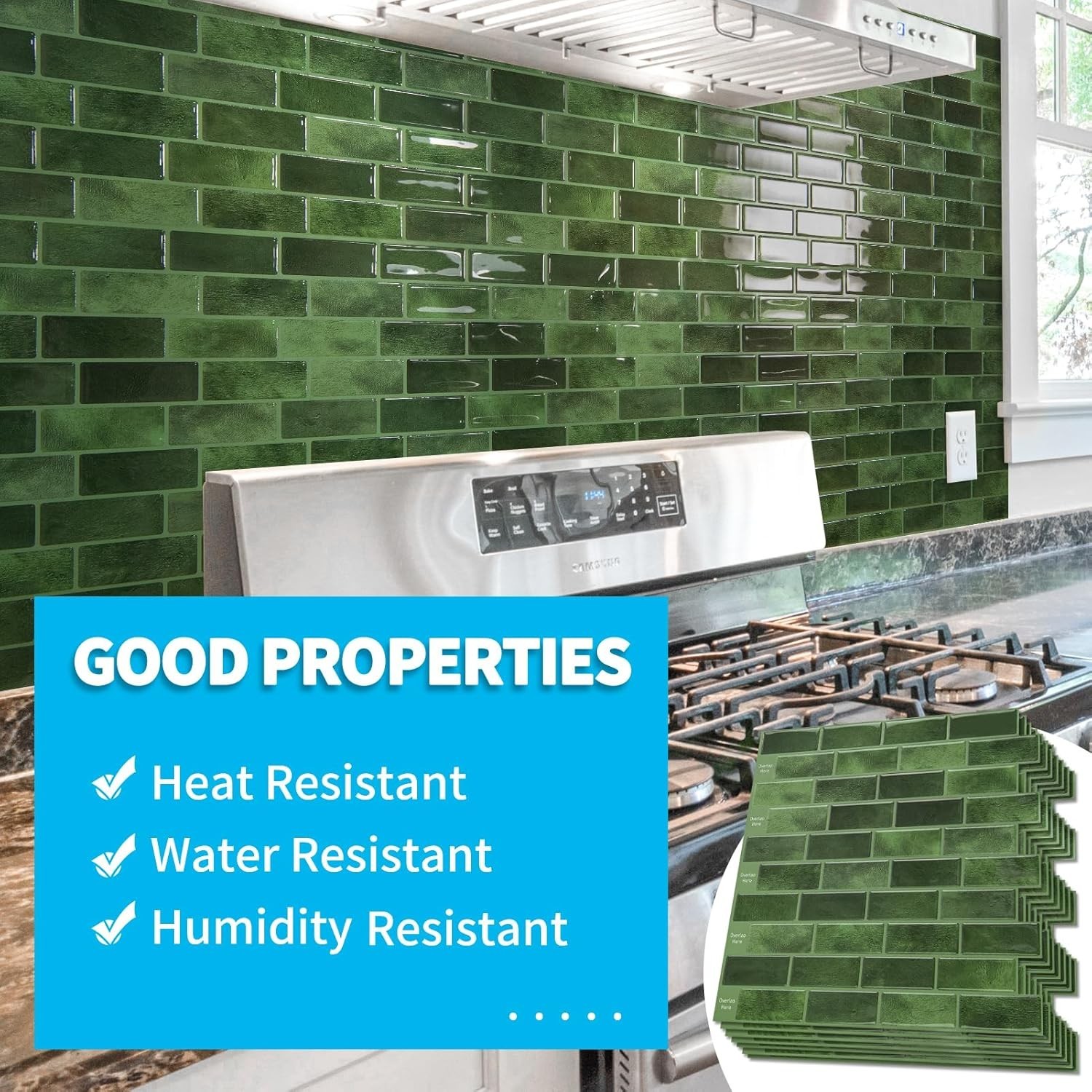 Transform Your Kitchen with Jade Green 10-Sheet Peel and Stick Tiles – 12″x12″