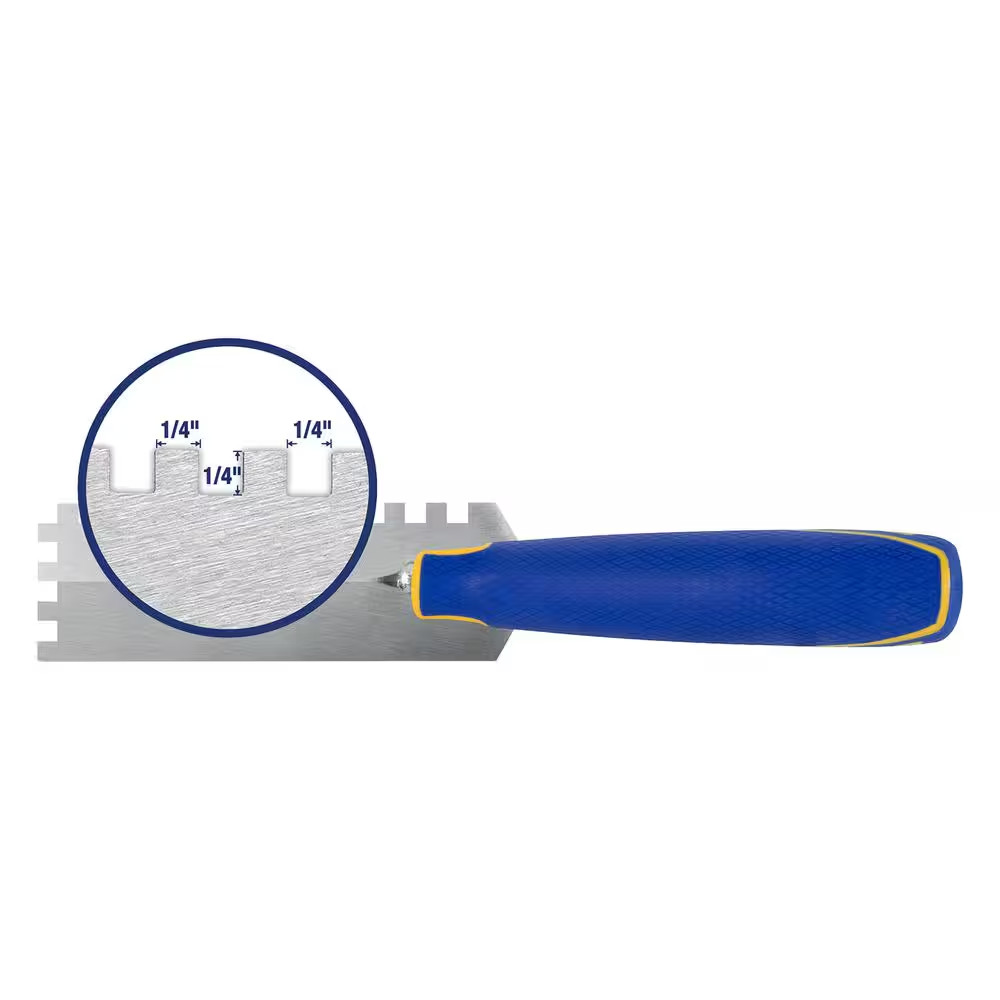 1/4 In. X 1/4 In. X 1/4 In. Comfort Grip Square-Notch Margin Flooring Trowel wit