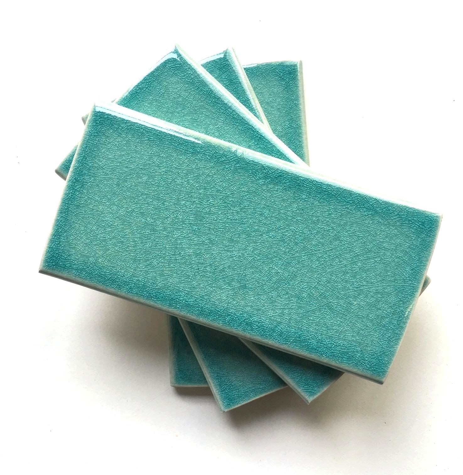 3×6 Turquoise Handmade Glossy Finish Crackled Ceramic Tile Backsplash (1 SF)