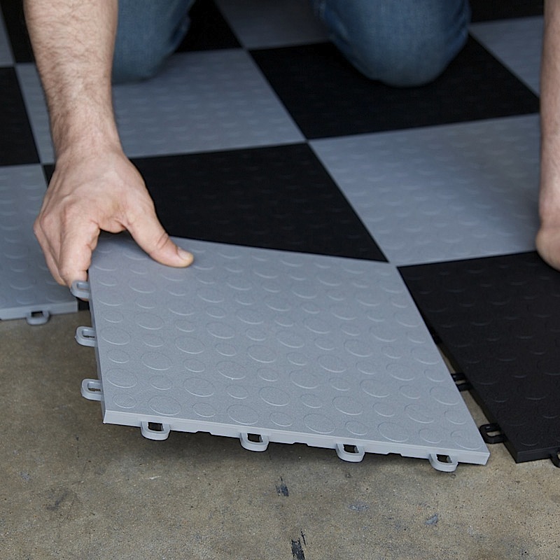 DO IT YOURSELF BASEMENT FLOOR TILE COIN GRAY
