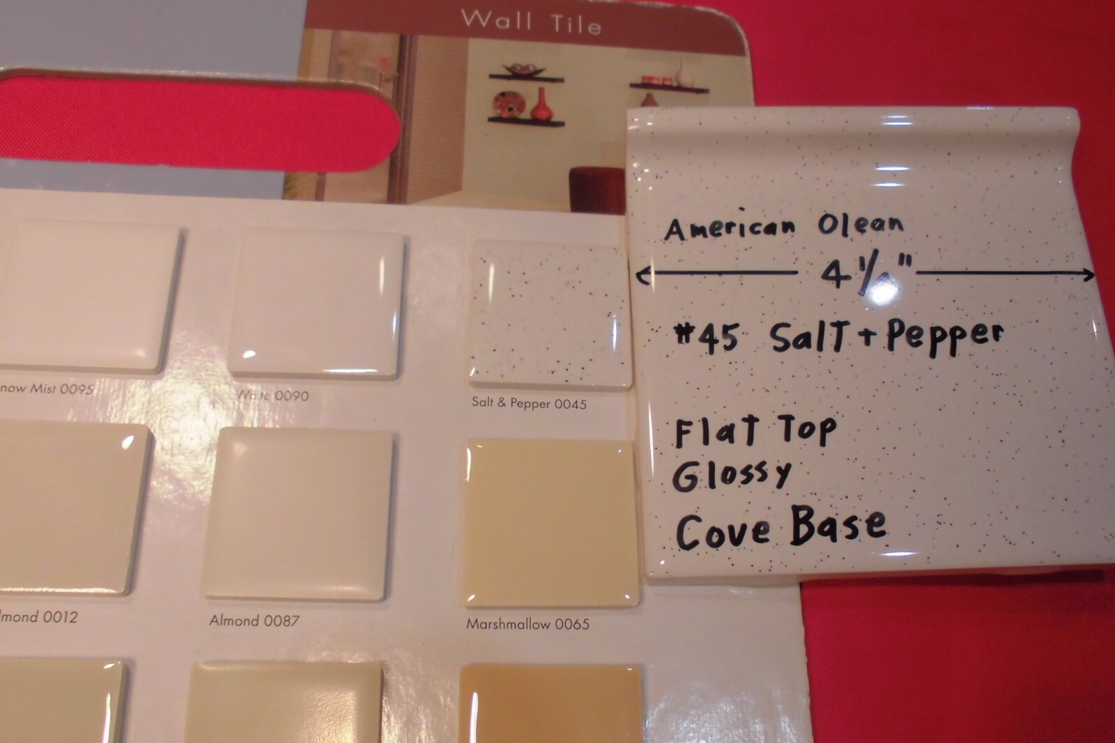 1 pc. Salt & Pepper: stack-on-top Cove/Base Ceramic Tile; 4-1/4″ American Olean