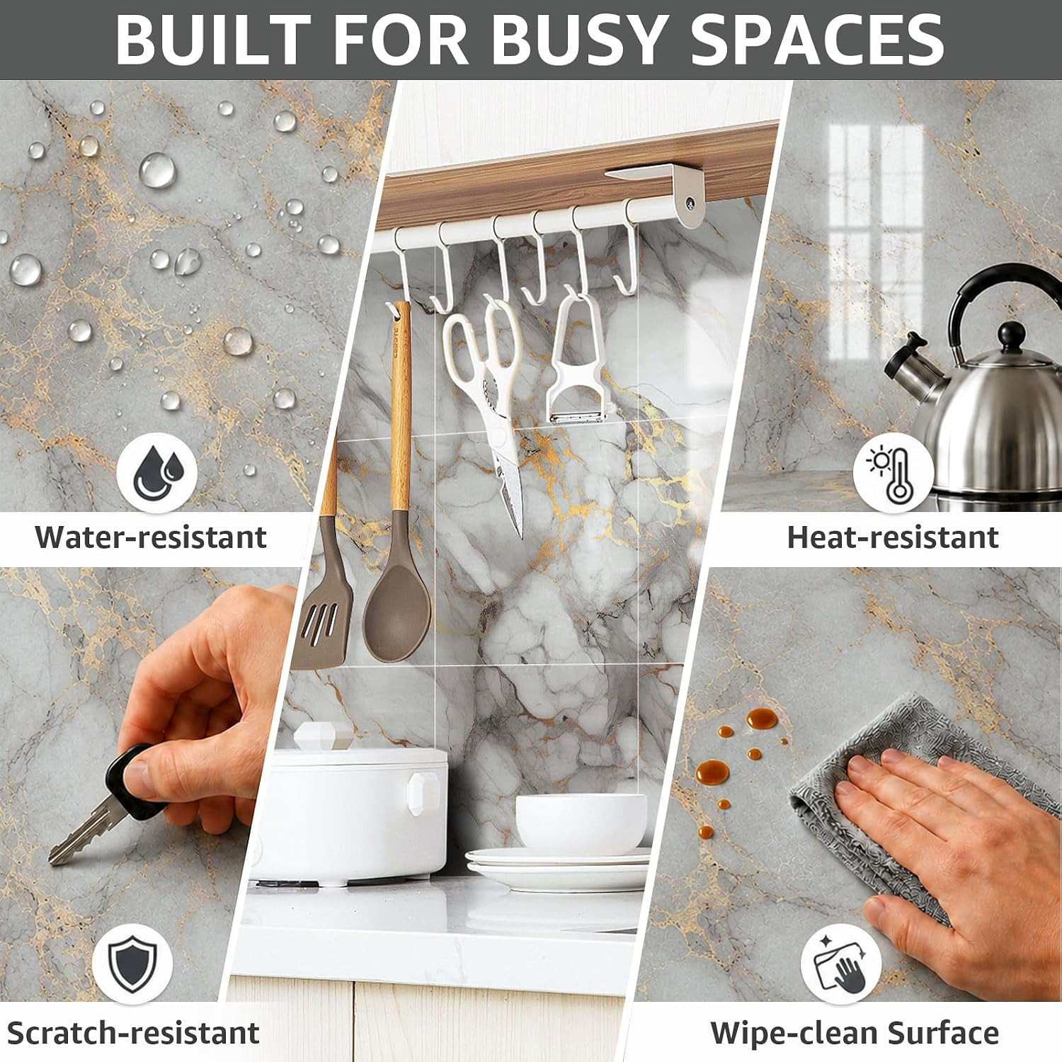 20Pcs Waterproof Peel and Stick Marble Wall Tiles, 11.8″X11.8″ Self-Adhesive PVC