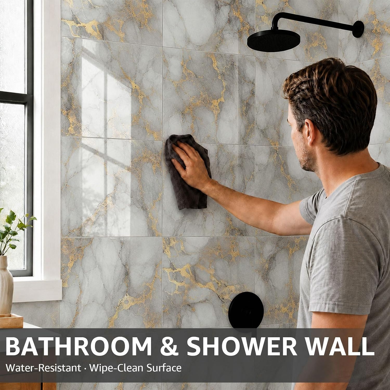 20Pcs Waterproof Peel and Stick Marble Wall Tiles, 11.8″X11.8″ Self-Adhesive PVC