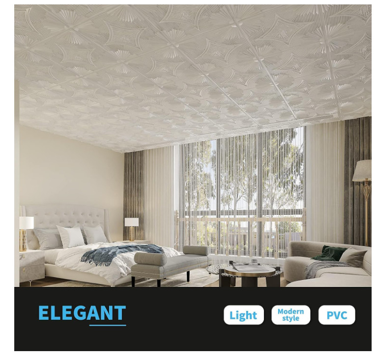 Art3d 24×24 Ceiling Tiles 12 Pack 3D White PVC Glue Up Wall Panels 2×2