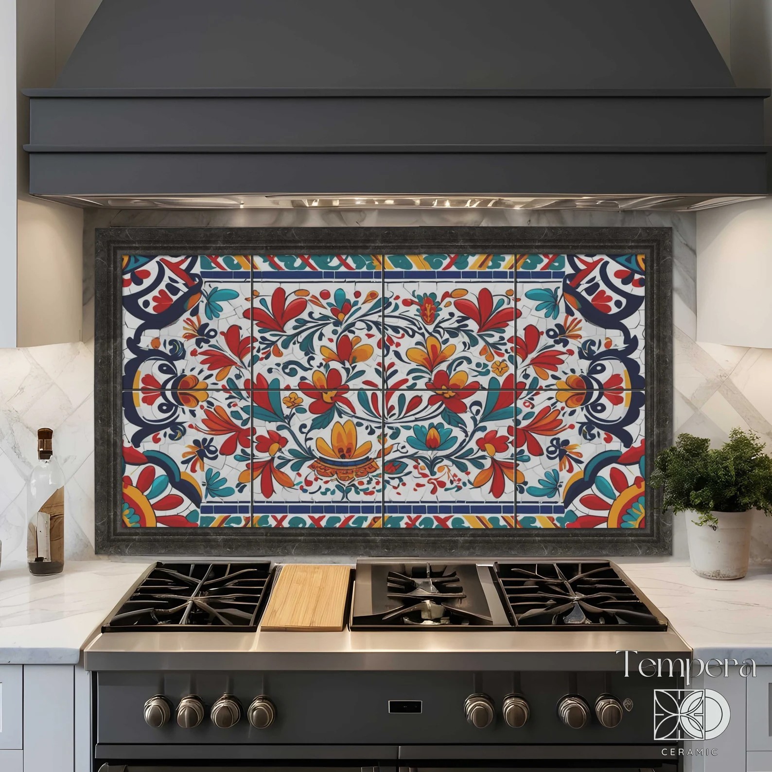 Abstract Mexican pattern tiles backsplash, heritage tiles decor in bright colors