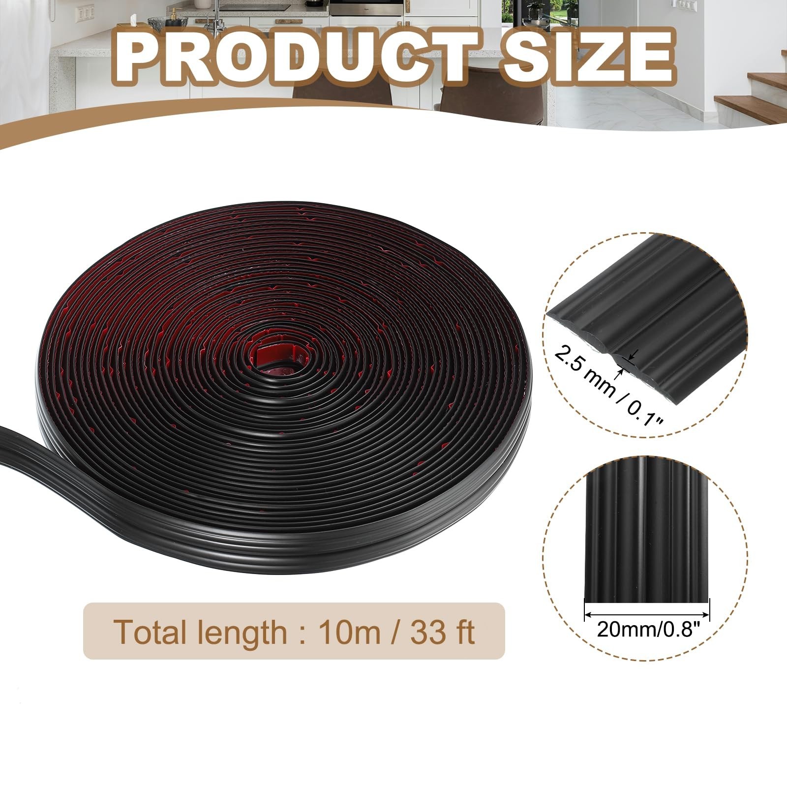 PATIKIL Wall Corner Protector 0.8 in x 33 Ft Self Adhesive Black for Ceiling