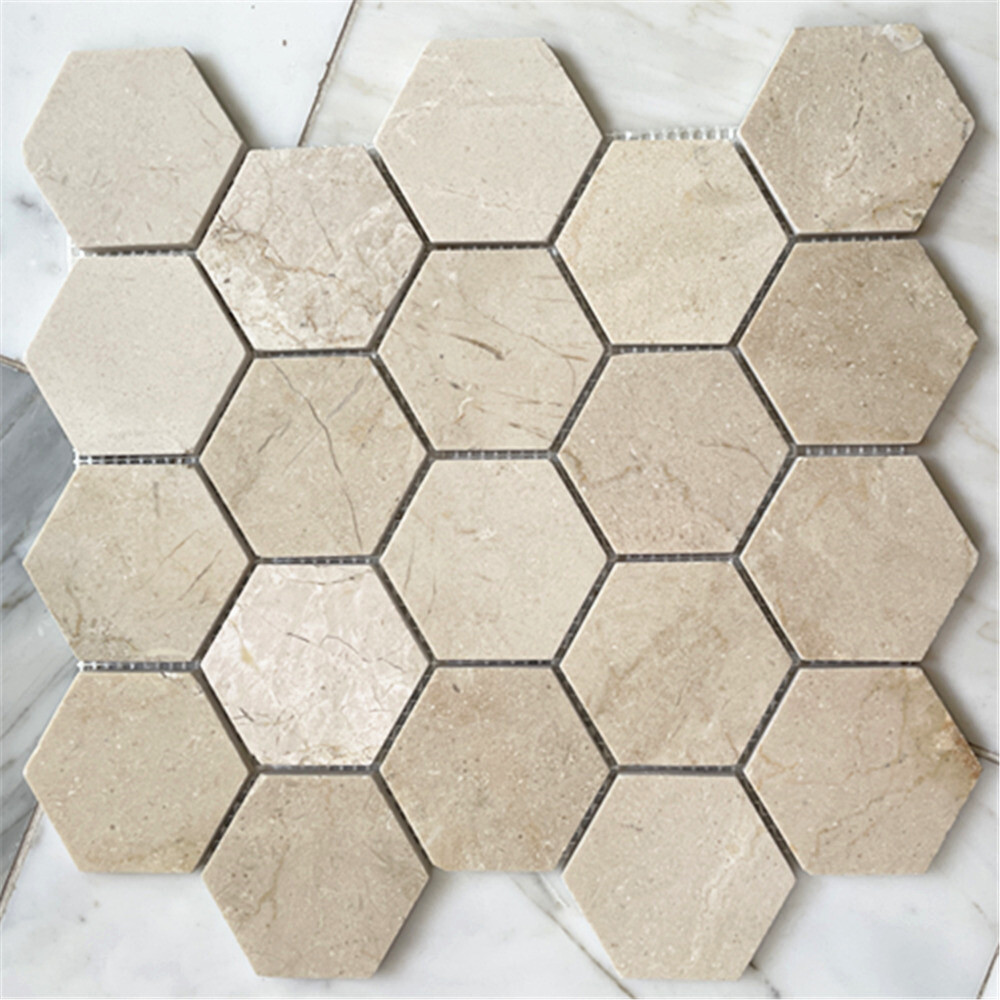 M33XP Crema Marfil Marble 3 inch Hexagon Mosaic Tile Polished